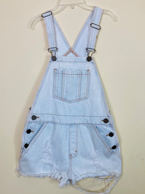 Show me your Mumu Blue Georgia Overall Shorts Small Polar Acid Wash Distressed - Picture 1 of 11